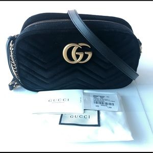 NEW - GG Marmont Black Velvet Small Shoulder Bag